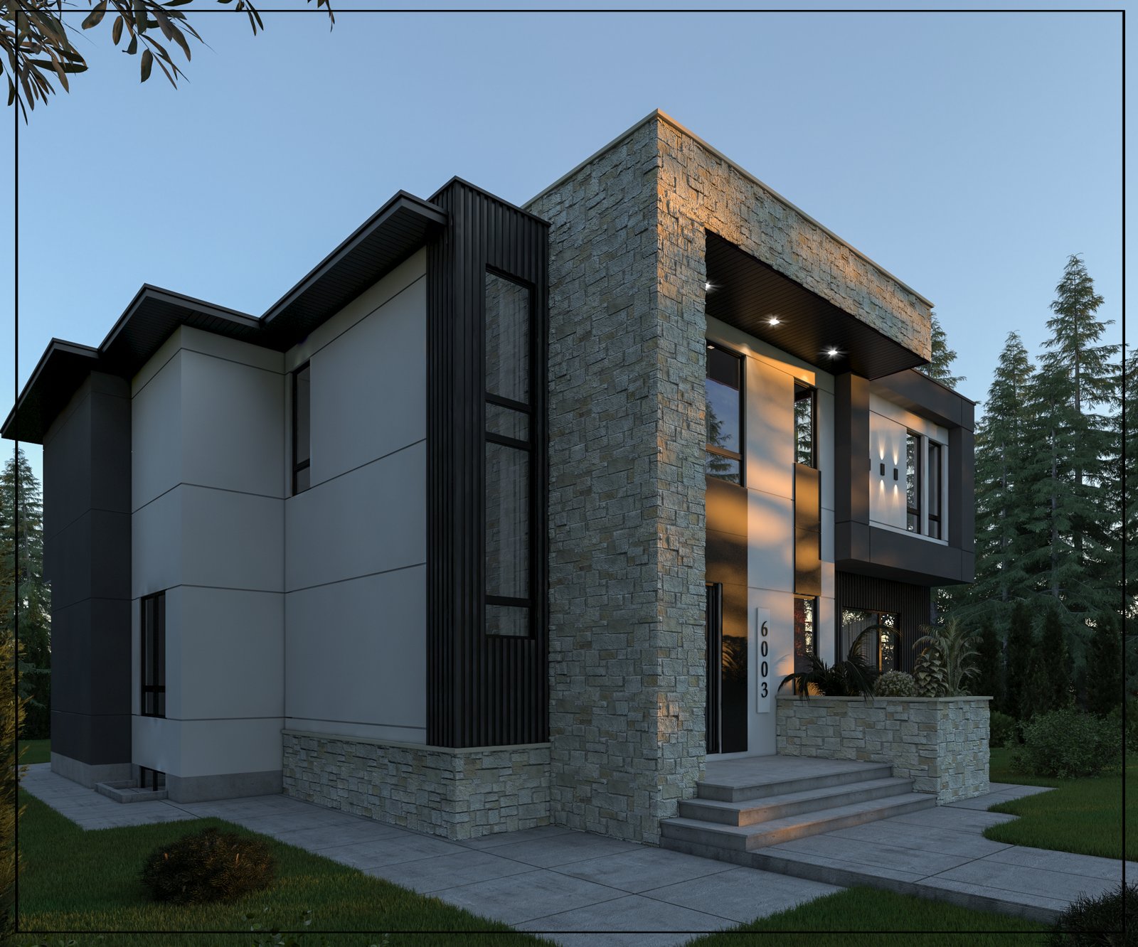 Luxury custom home at 6003 Lacombe Way SW, Calgary — architectural rendering